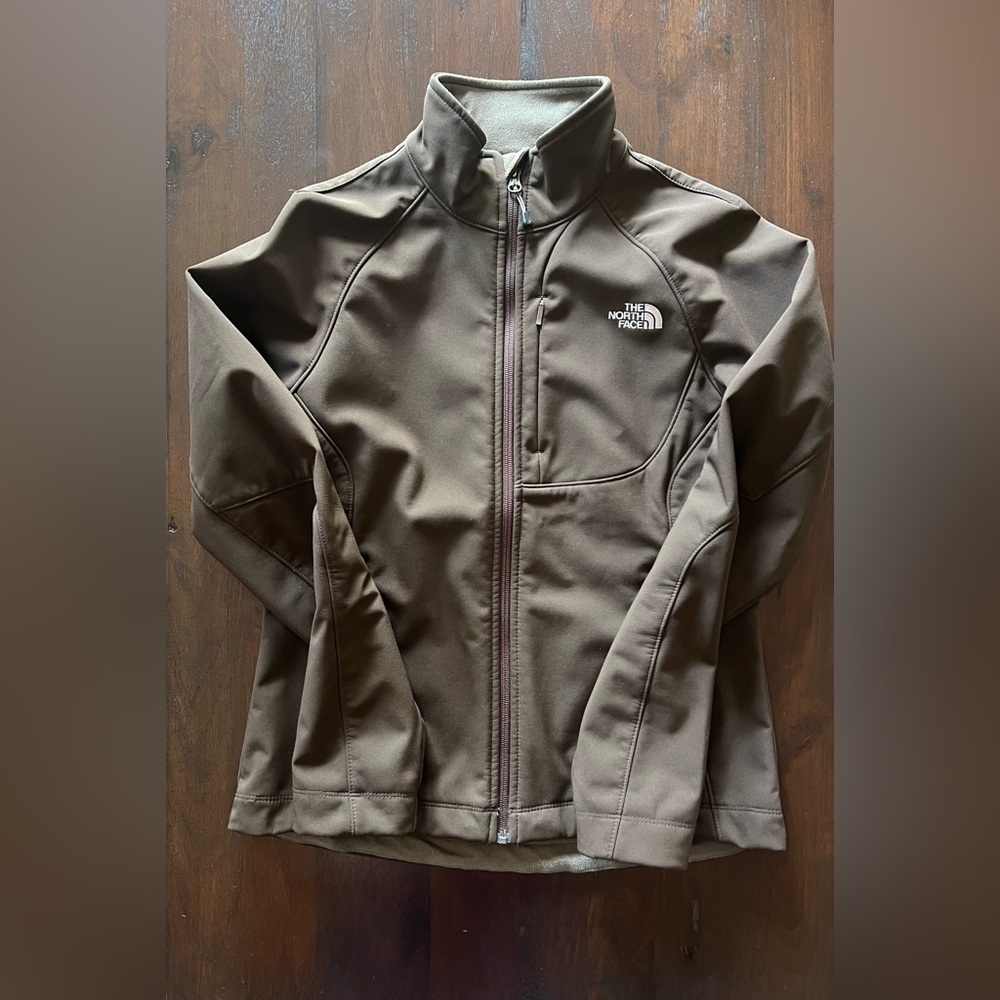 The North Face apex brown zip soft shell fleece lined wind jacket m